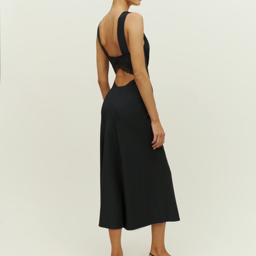 Reformation Provence Silk Dress Black
